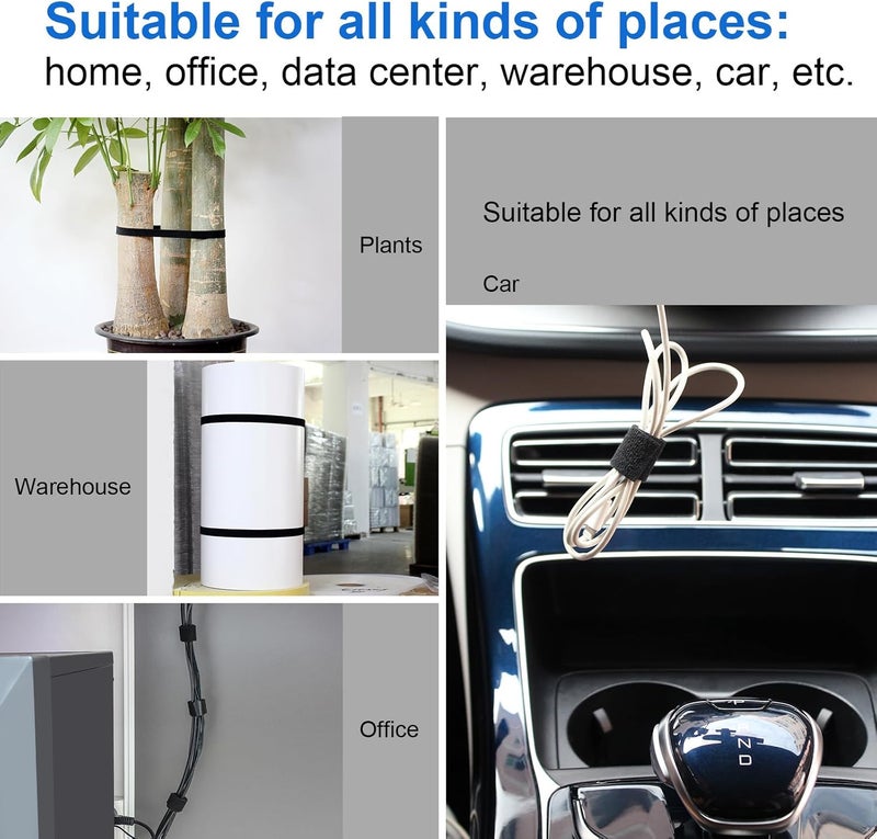Oneleaf 46ft x 1/2inch Fastening Cable Ties Roll, Reusable Self-Gripping Strips, Double Sided Hook and Loop Tape Cable Management, Cut to Length Straps, Black Heavy Duty Wire Management - Image 5